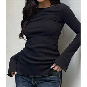 Solid Drawstring Lace Up Long Sleeve Knit